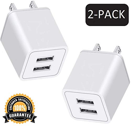 AZEO USB Wall Charger, 10W 2-Pack 2.4A/5V USB Plug Dual Port Power Adapter Charging Block Charger Cube Compatible with iPhone X/8/7/6/6S Plus, X Xs Max XR, iPad, Samsung, Android, and More (White)