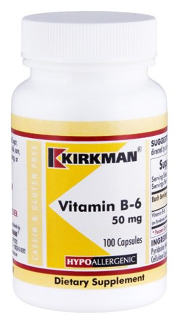 Kirkman Vitamin B-6 50 mg - Hypoallergenic 100 Vegetarian Capsules GlutenCasein Free Tested for More Than 950 Environmental contaminants_ Kirkman Vitamin B-6 50 mg - Hypoallergenic 100 Vegetarian Capsules GlutenCasein Free Tested for More Than 950 Environmental contaminants_