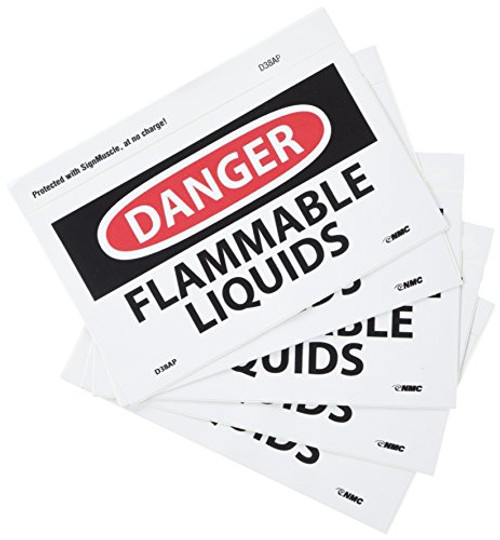 NMC D38AP OSHA Sign Legend DANGER - FLAMMABLE LIQUIDS 5 Length x 3 Height Pressure Sensitive Vinyl BlackRed on White Pack of 5
