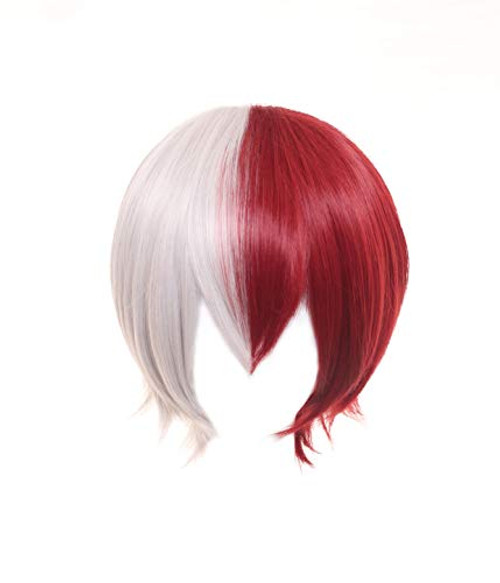 ZeroGoo Anime Mha Bnha Shoto Todoroki Cosplay Wig Include Wig Cap for Women Men Kid Halloween Costume Cosplay Half Silver White - Half Red