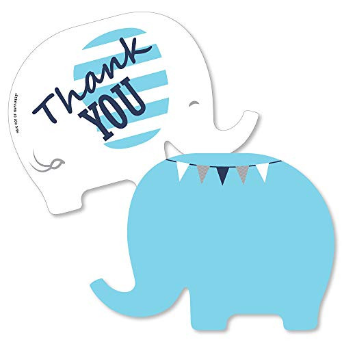 Blue Elephant - Shaped Thank You Cards - Boy Baby Shower or Birthday Party Thank You Note Cards with Envelopes - Set of 12