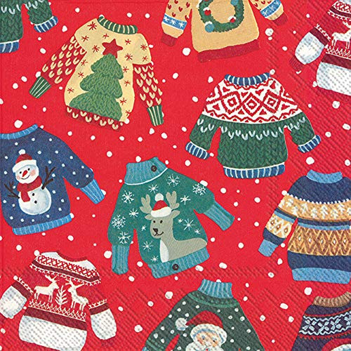 Ugly Sweater Party Napkins Christmas Napkins Funny Cocktail Napkins Decorative Paper Napkins for Christmas Party Red 5x 5 Pak of 40