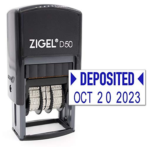 ZIGEL D50 Date Stamp with DEPOSITED - Self Inking Date Stamp - Blue
