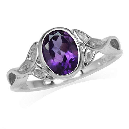 Silvershake 1_12ct_ 8X6mm Natural Oval Shape African Amethyst 925 Sterling Silver Triquetra Celtic Knot Ring Size 7