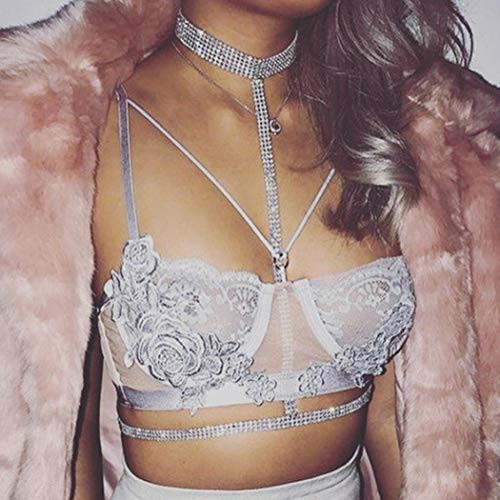 Acedre Silver Crystal Choker Body Chains Waist Body Chain Rave Harness Nightclub Party Chain Elegant Body Jewelry Accessory for Women and Girls_