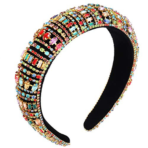 Baroque Rhinestone Crystal Headband Bejewelled Wide Velvet Padded Hairbands Hair Hoop Party Wedding Headwear Hair Accessories For Woman Girls rainbow crystal rhinestone