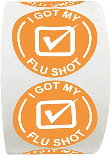 1_5 Inch Orange I Got My Flu Shot Stickers Waterproof - Flu Season Stickers 200 Total Adheisve Labels Shot Orange 1_5 inch