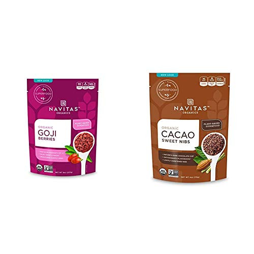 Navitas Organics Goji Berries 8oz_ Bag Organic Non-GMO Sun-Dried Sulfite-Free Sweetened Cacao Nibs 4oz_ Bag - Organic Non-GMO Fair Trade Gluten-Free Navitas Organics Goji Berries 8oz_ Bag Organic Non-GMO Sun-Dried Sulfite-Free Sweetened Cacao Nibs 4oz_ Bag - Organic Non-GMO Fair Trade Gluten-Free