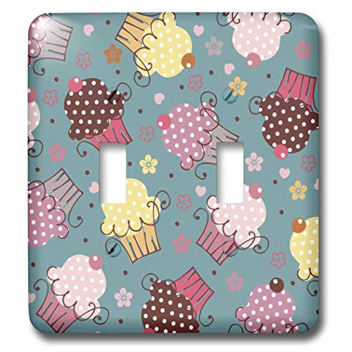3dRose lsp-35905-2 Cupcakes In Teal Double Toggle Switch