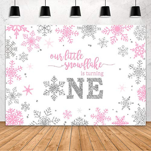 Aperturee 7x5ft Little Snowflake Winter Onederland Backdrop Pink Snowflake Girls 1st Birthday Photography Background Little Snowflake is Turning One Party Decorations Banner Props Photo Studio Booth