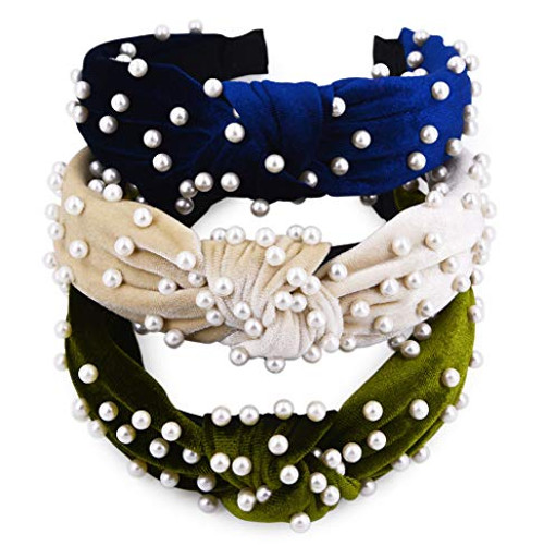 STHUAHE 3 Pcs Fashion Headbands Velvet with Faux Pearl Wide Hairband Knot Turban Headband Vintage Headwear Elastic Hair Hoops Hair Accessories by Beauty Hair for Women and Girls WhiteOliveNavy STHUAHE 3 Pcs Fashion Headbands Velvet with Faux Pearl Wide Hairband Knot Turban Headband Vintage Headwear Elastic Hair Hoops Hair Accessories by Beauty Hair for Women and Girls WhiteOliveNavy
