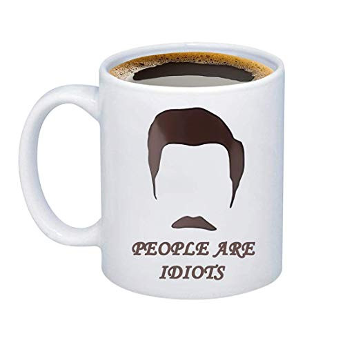 TIIMG Funny Boss Gag Mugs Ron Swanson Quote People Are Idiots Coffee Mug A Simple Man Fathers Day Coffee Mug