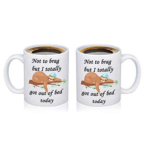 POTIY Lazy Sloth Coffee Mug for Sloth Lovers Not to Brag But I Totally Got Out of Bed Today Mug for Women Girls Sloth Animal Mug Gifts for Women Got out Mug
