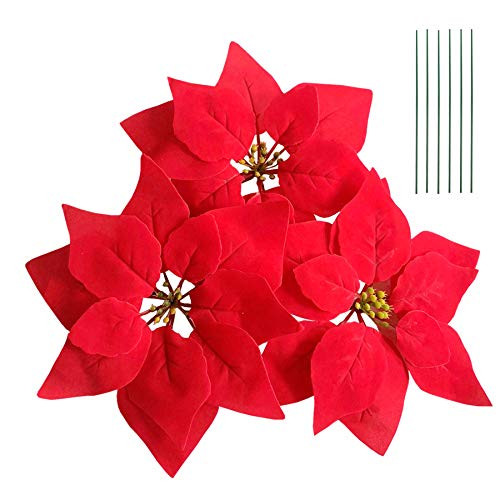 M2cbridge Artificial Christmas Flowers Red Velvet Poinsettia Floral Picks for Christmas Wreath Tree Ornaments?24pcs Red B?