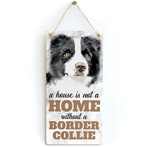 Meijiafei A House is Not A Home Without A Border Collie - Dog SignPlaque for B W Border Collie Gifts 10x5