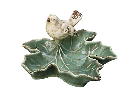 Creative Co-op Green Ceramic Leaf Dish with Bird