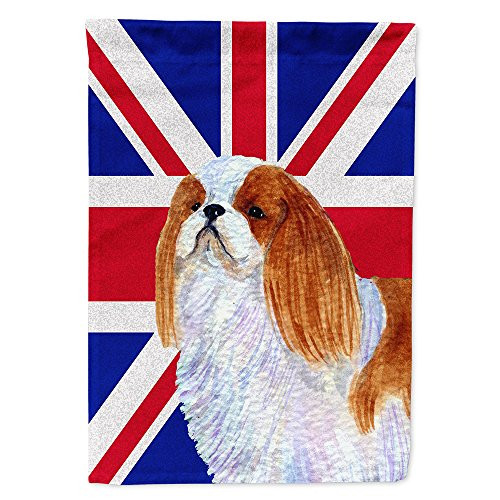 Carolines Treasures SS4949GF English Toy Spaniel with English Union Jack British Flag Flag Garden Size Small Multicolor
