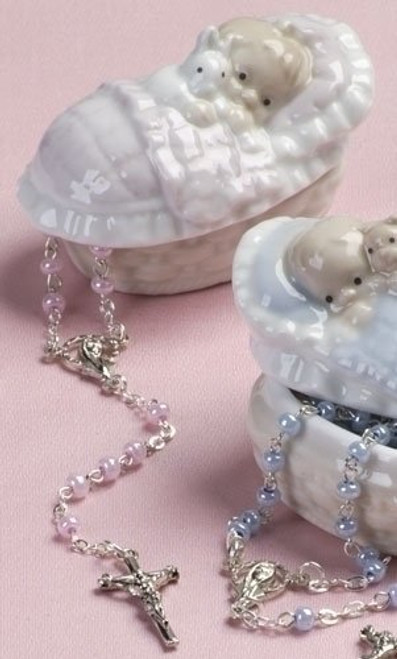 Pink Rosary in a Porcelain Keepsake Box Christening Baptism Gift Pink Rosary in a Porcelain Keepsake Box Christening Baptism Gift