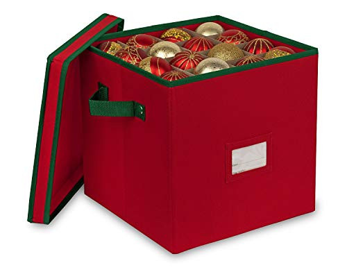 Primode Holiday Ornament Storage Chest With 4 Trays Holds Up to 64 Ornaments Balls With Dividers Red