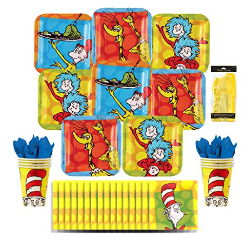 Dr_ Seuss Party Pack Seats 8 - Napkins Plates Cups Cutlery - Party Supplies Decorations Standard Party Pack