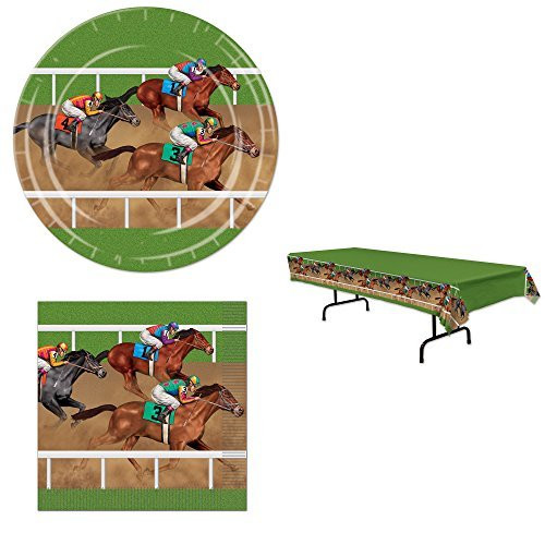 Horse Racing Derby Party Bundle for 16 Plates Napkins and Tablecover
