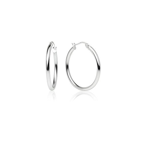 LOVVE Sterling Silver High Polished Round-Tube Click-Top Hoop Earrings 2 x 25mm LOVVE Sterling Silver High Polished Round-Tube Click-Top Hoop Earrings 2 x 25mm