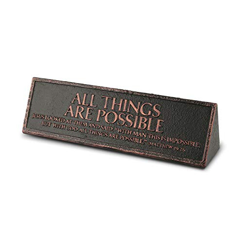 Lighthouse Christian Products All Things are Possible Reminder Hammered Copper 6_5 x 2_25 Cast Stone Desktop Plaque