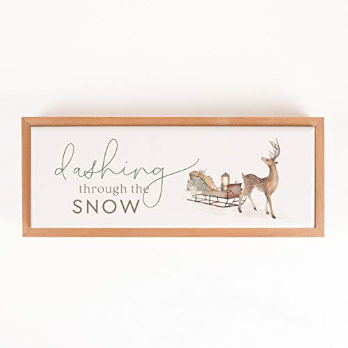 P_ Graham Dunn Dashing Through The Snow Reindeer Sleigh 13 x 5 Pine Wood Holiday Framed Sign