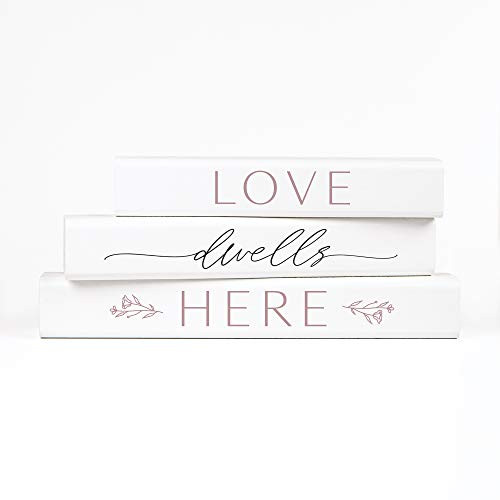 P_ Graham Dunn Love Dwells Here Classic White 9 x 4 Pine Wood Tabletop Staggered Sticks Sign