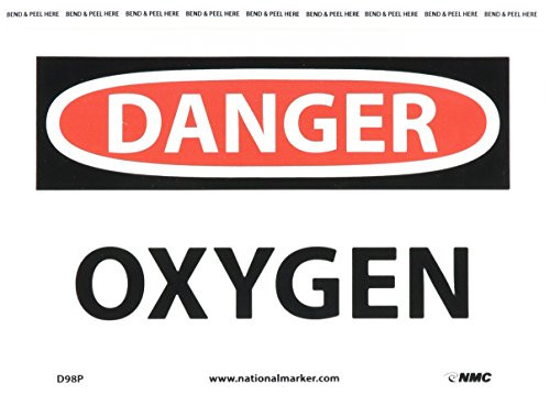 NMC D98P OSHA Sign, Legend "DANGER - OXYGEN", 10" Length x 7" Height, Pressure Sensitive Vinyl, Black/Red on White NMC D98P OSHA Sign, Legend "DANGER - OXYGEN", 10" Length x 7" Height, Pressure Sensitive Vinyl, Black/Red on White