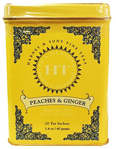 Harney & Sons Peaches and Ginger Tea Tin Can - Caffeinated and High Quality, Great Present Idea - 20 Sachets, 1.4 Ounces