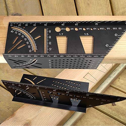 Aluminum Alloy 3D Mitre Angle Measuring Tool 4590 Degree Angle T Ruler Mutifunction Woodworking Square Ruler Gauge Measure Ruler for Engineers Carpenters