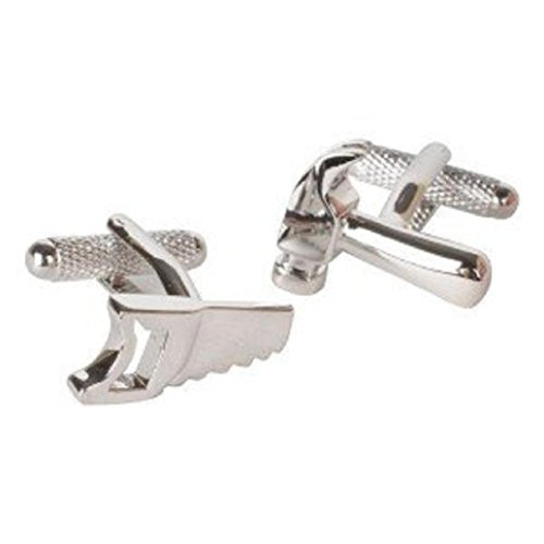 MRCUFF Presentation Gift Box Hammer and Saw Construction Carpenters Builders DIY Architect Engineers Pair Cufflinks   Polishing Cloth