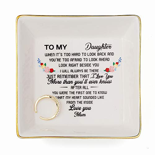 Daughter Gifts from Mom Birthday Christmas Gifts Marble Ceramic Ring Dish Jewelry Tray Decorative Trinket Tray-To My Daughter