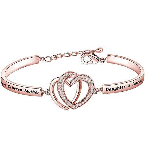 FOTAP Mother Gift from Daughter The Love Between Mother and Daughter is Forever Bracelet Double Heart Bracelet Adjustable