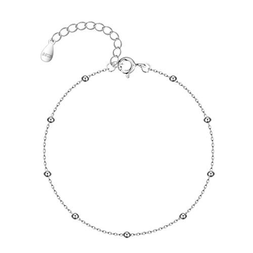 Anklets 925 Sterling Silver Tiny Beaded Anklet Bracelet for Women Adjustable Foot Chain Anklets