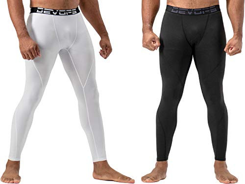 DEVOPS Mens Thermal Compression Pants Athletic Leggings Base Layer Bottoms 2 Pack Large BlackWhite