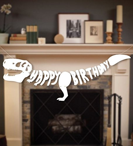 Geefuun Dinosaur Dino Happy Birthday Banner Fossil Jurassic T-REX Garland -- Party Decoration Supplies