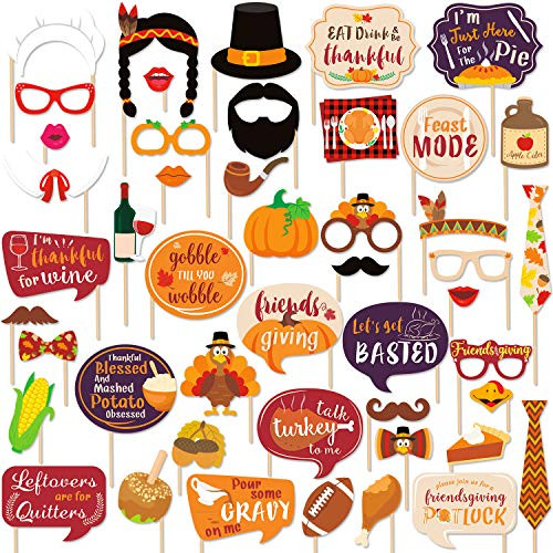47 PCS Friendsgiving Photo Booth Props For Friends Thanksgiving Feast Give Thanks Fall Harvest Funny Turkey Party Decorations Supplies
