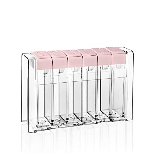 Spice Shaker Seasoning Box-Plastic Spice Dispenser-Seasoning Condiment Storage Container with Tray for Salt Sugar - Barbecue Storage Containers Spice Racks -Transparent Seasoning Box- Set of 6 Pink