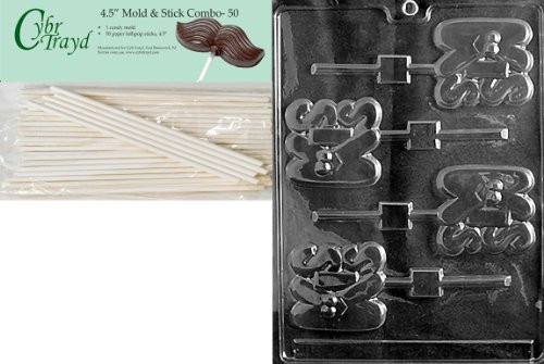 Cybrtrayd 45St50-V040 Kiss Lolly Valentine Chocolate Candy Mold with 50 4.5-Inch Lollipop Sticks