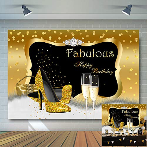 Mocsicka Golden Happy Birthday Backdrop Shiny Sequin High Heels Diamond Dots Champagne Golden Frame Photography Background Banners Adults Women Party Decor Photo Props 7x5ft Mocsicka Golden Happy Birthday Backdrop Shiny Sequin High Heels Diamond Dots Champagne Golden Frame Photography Background Banners Adults Women Party Decor Photo Props 7x5ft