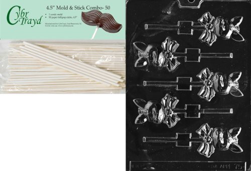 Cybrtrayd Small Bunny Lolly Easter Chocolate Candy Mold with 50 4.5-Inch Lollipop Sticks