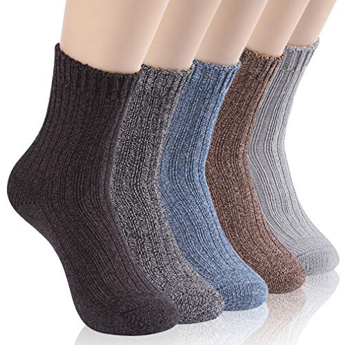 RTZAT Womens Wool Socks Thick Warm Winter Vintage Knit Thermal Gifts Socks 5 Pairs