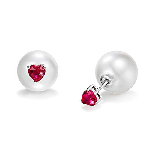PEARLOVE Womens Pearl Stud Earrings With Heart Shaped Zirconia 925 Sterling Silver 6MM Pearl Earrings for Women with Box