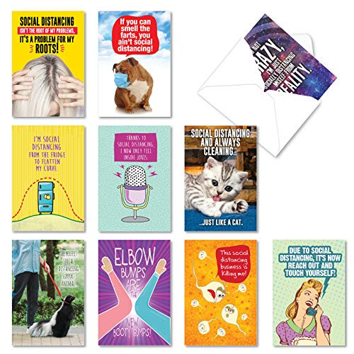 NobleWorks Socially Distanced - 10 Boxed Friendship Greeting Cards with Envelopes 4_63 x 6_75 Inch - AC9247FRG-B1x10