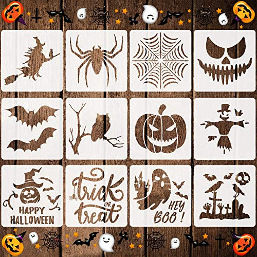 12 Pieces Halloween Stencils Reusable Plastic Halloween Theme Drawing Stencils for Painting on Wood Walls Fabrics Window 7_9 Inches 12 Pieces Halloween Stencils Reusable Plastic Halloween Theme Drawing Stencils for Painting on Wood Walls Fabrics Window 7_9 Inches