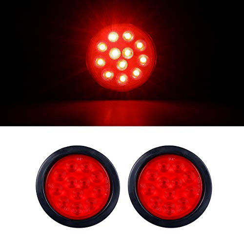 2pc 4 Inch Round Red LED Trailer Tail Lights 12 LED Grommet Mount and Wir Plugs Turn Stop Brake Trailer Lights for RV Trucks