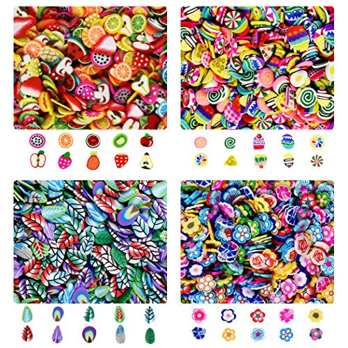 HOVEOX 20000Pcs 3D Polymer Slices Nail Art Slime Supplies Polymer Clay Slices Fruit Nail Art Slices Fruit Cake Flower Leaf Clay Slices for Arts Crafts DIY