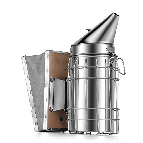 Flexzion Bee Hive Smoker - Bee Keeper Smoker Beekeeping Equipment Tool Stainless Steel with Heat Shield Protection and Mounting Hook Flexzion Bee Hive Smoker - Bee Keeper Smoker Beekeeping Equipment Tool Stainless Steel with Heat Shield Protection and Mounting Hook